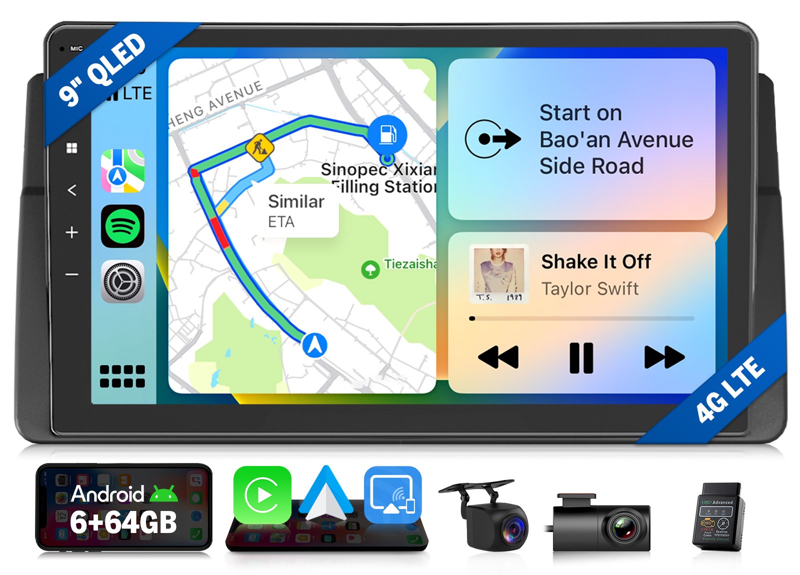9″ QLED 6+64 Car Stereo Head Unit for BMW E46 325i 328i CarPlay GPS Touch Screen