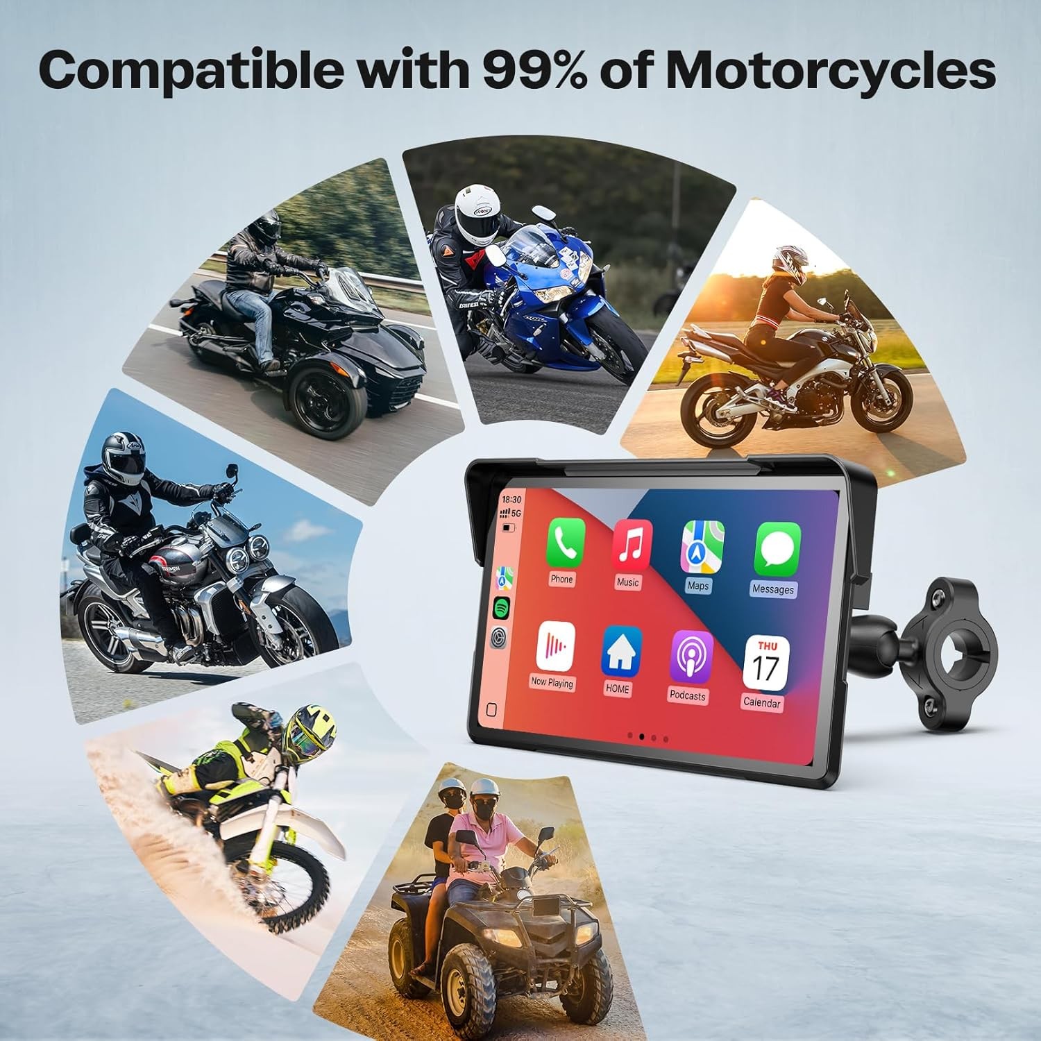 7-inch Motorcycle Navigation GPS Wireless Carplay Android Touch Screen + IP67