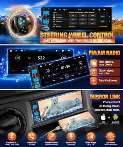 Power Acoustic Single DIN 6.5″ Touchscreen Car Stereo Apple Carplay