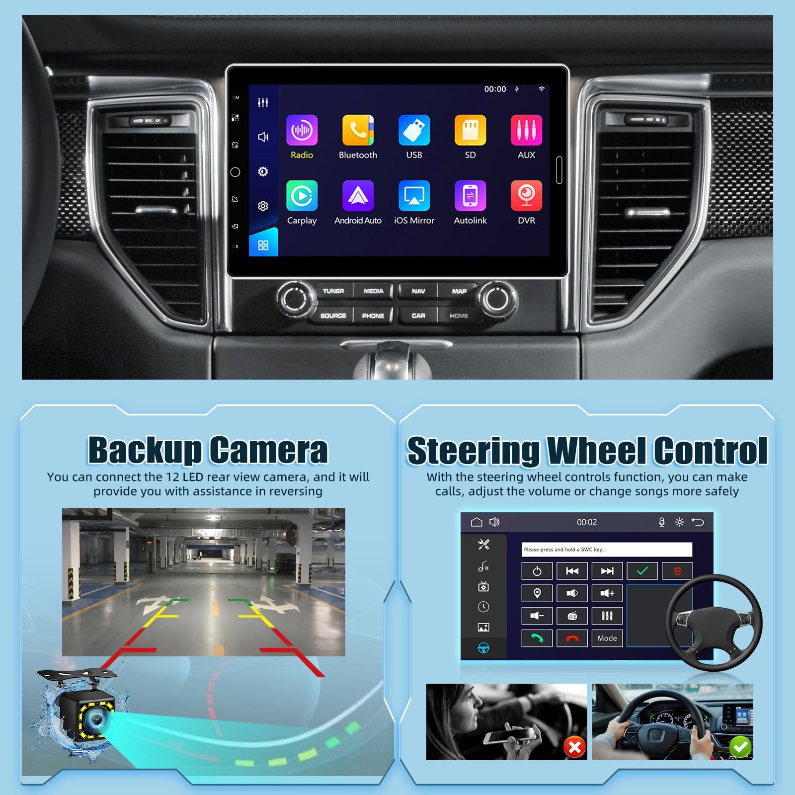 10.1 inch Single Din Car Stereo with Wireless Carplay 10 Touchscreen…