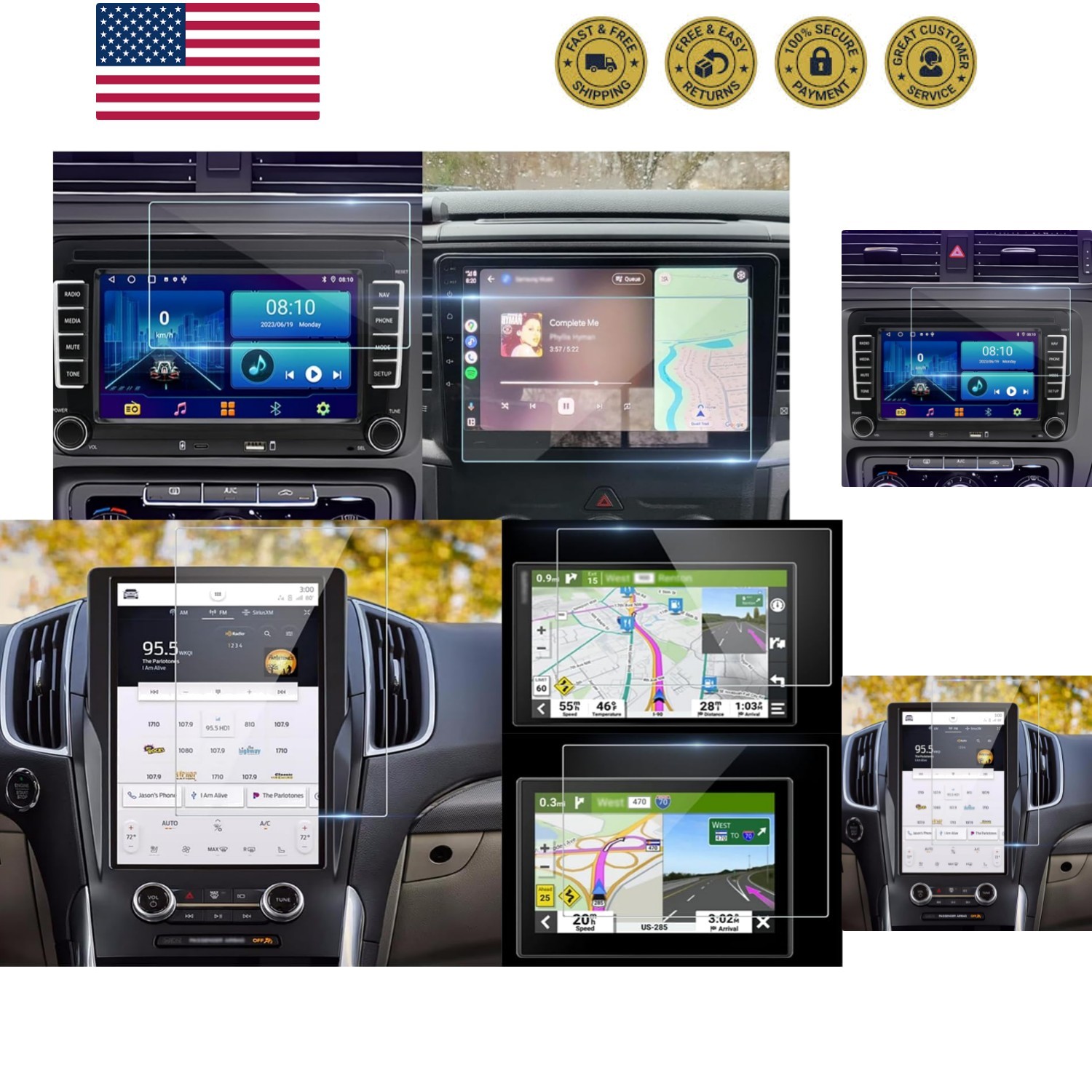 152x91mm Screen Protector for Auto Double Din Car Stereo / Car Radio / CarPla…