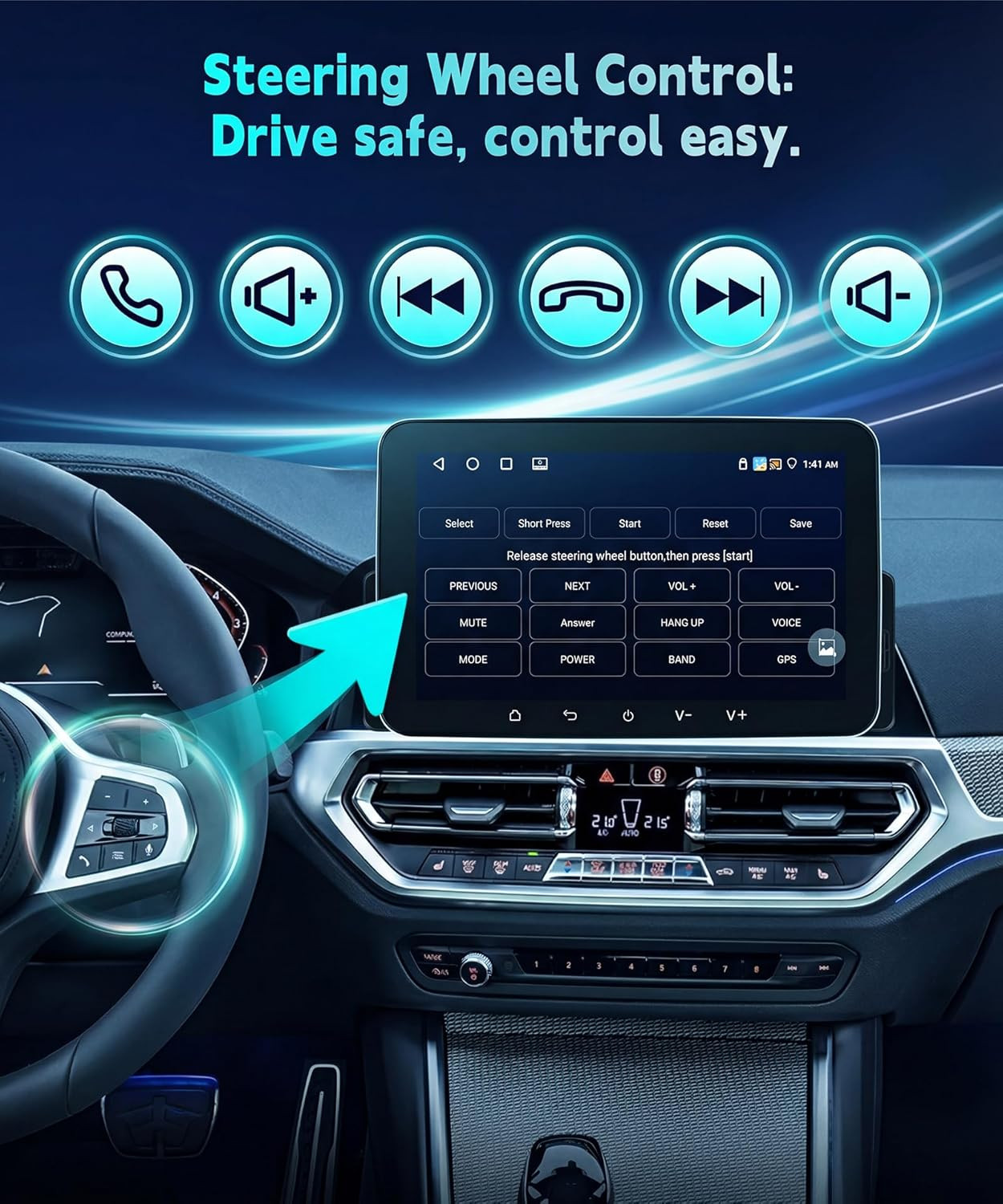 4G+64G Android Single Din Car Radio Stereo with Wireless Carplay & Android Auto