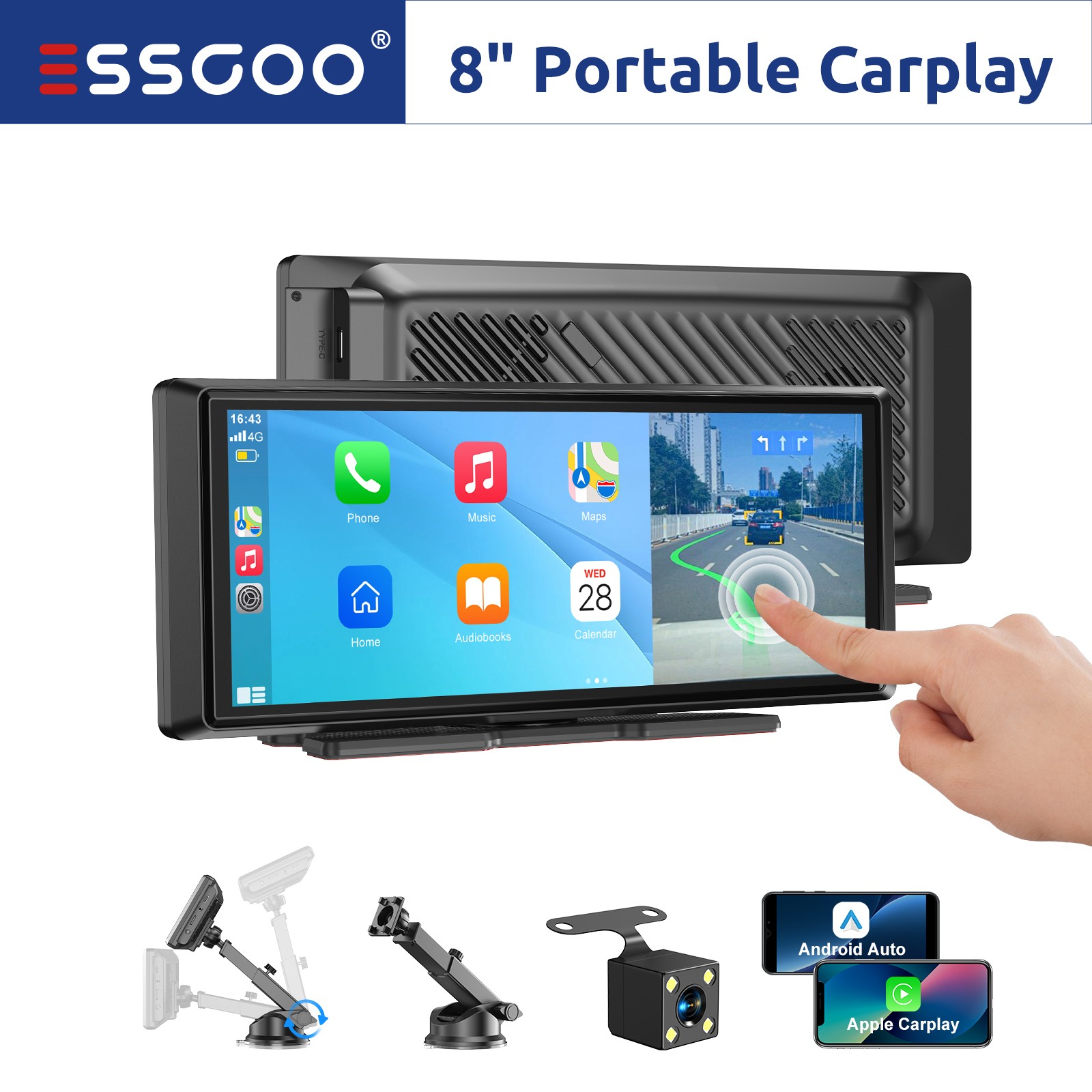 8.1″ Portable Wireless CarPlay and Android Auto 8.1 inch Front + Rear Camera