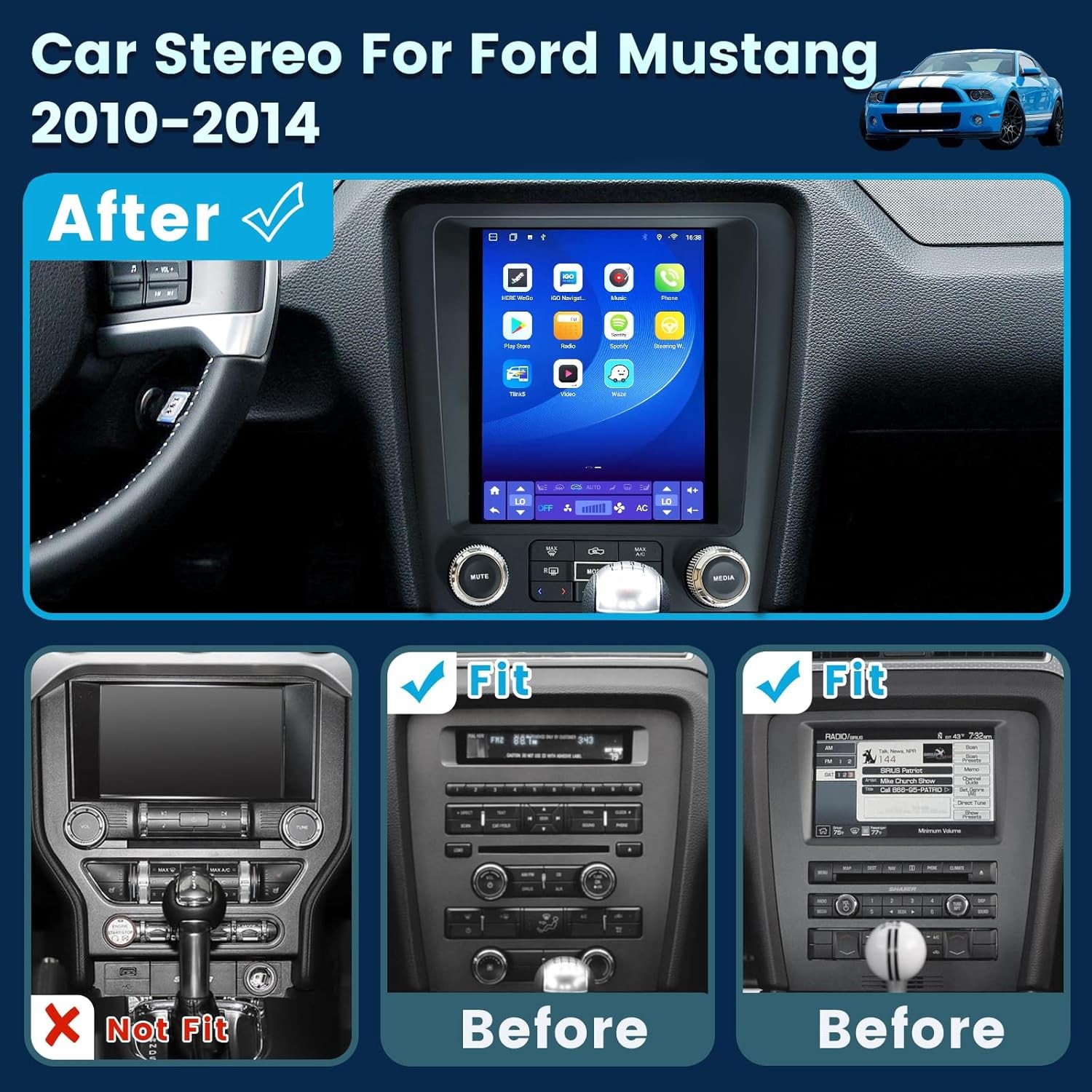2+32GB 9.7in Android 13 Car Stereo Radio GPS Carplay For Ford Mustang 2010-2014