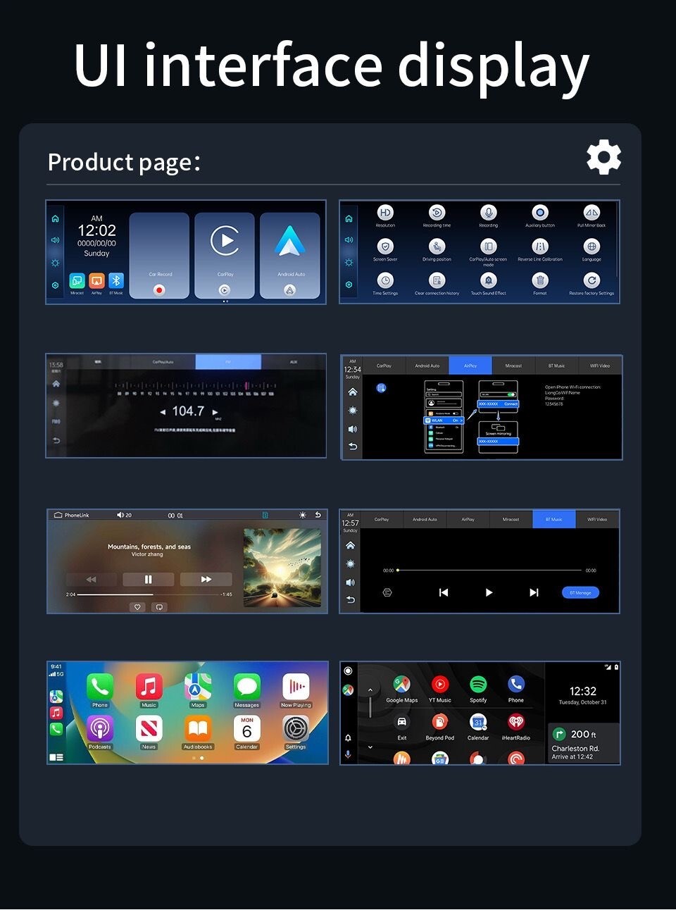 11.26″ Wireless CarPlay & Android Auto Screen with 64GB SD Card and Backup Camer