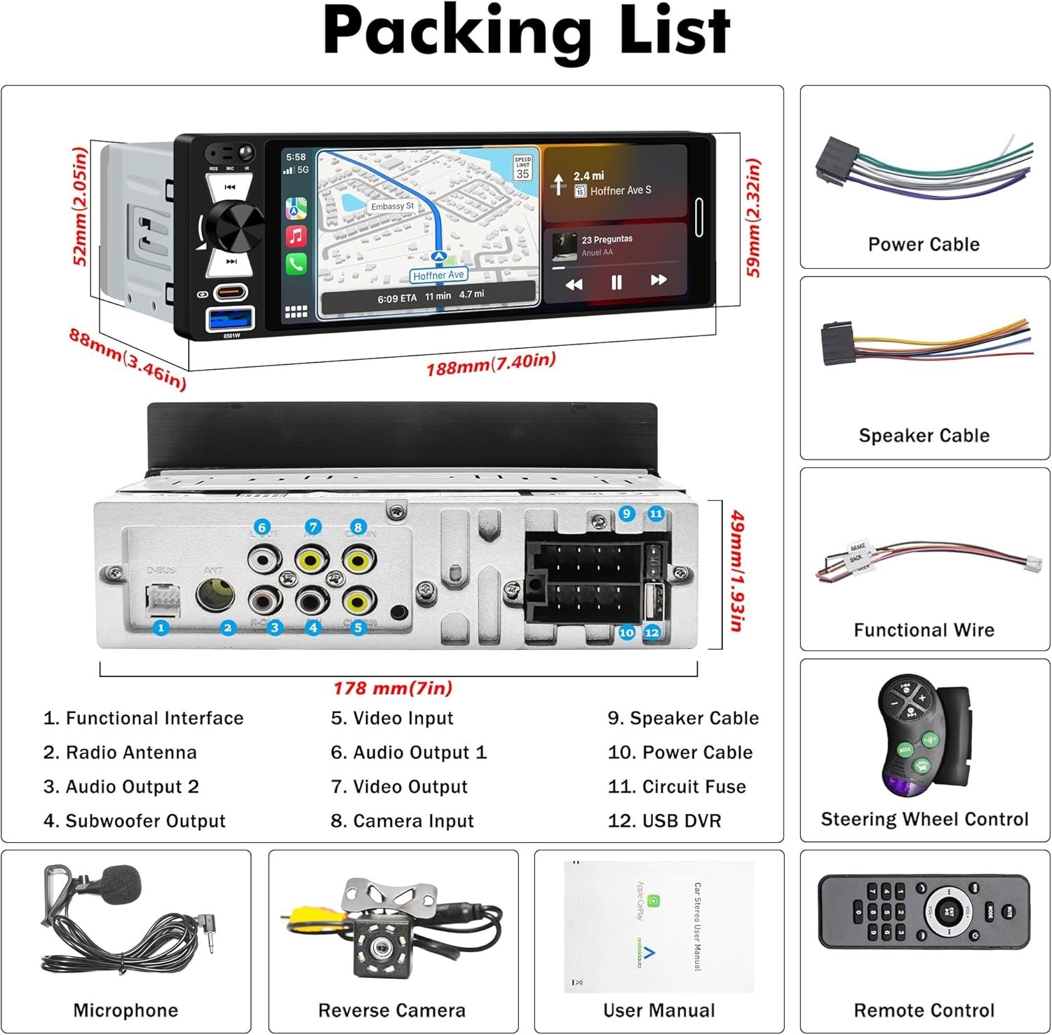 6.5″ Single Din Touchscreen Radio with Wireless Apple CarPlay & Android Auto,…