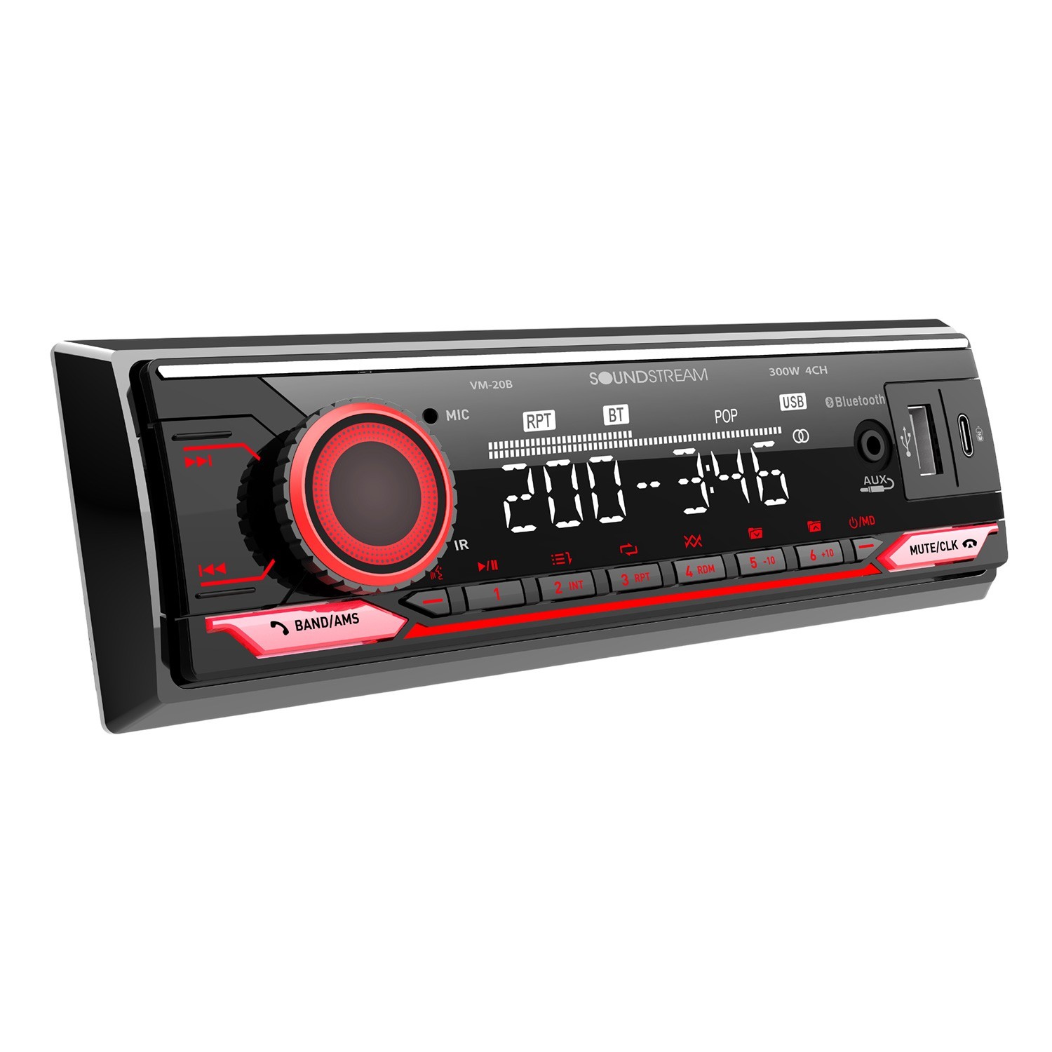 Single Din Car Stereo, Soundtream VM-20B Bluetooth Media Receiver, AM-FM, USB-SD