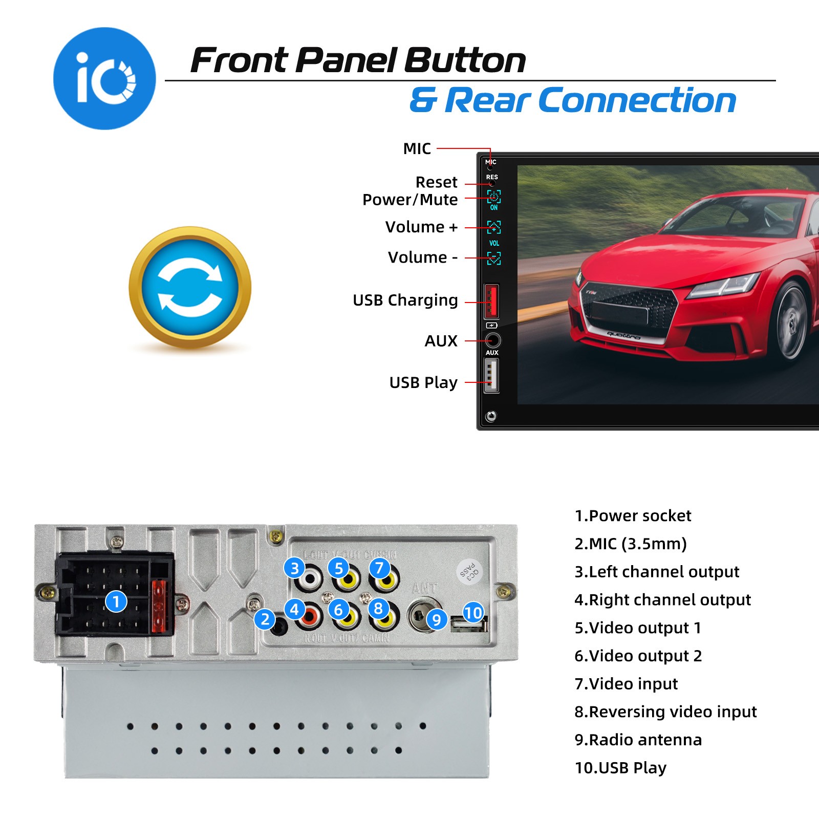 Single 1Din 7″ Touch Screen Stereo Bluetooth GPS Radio Car Apple/Android Carplay