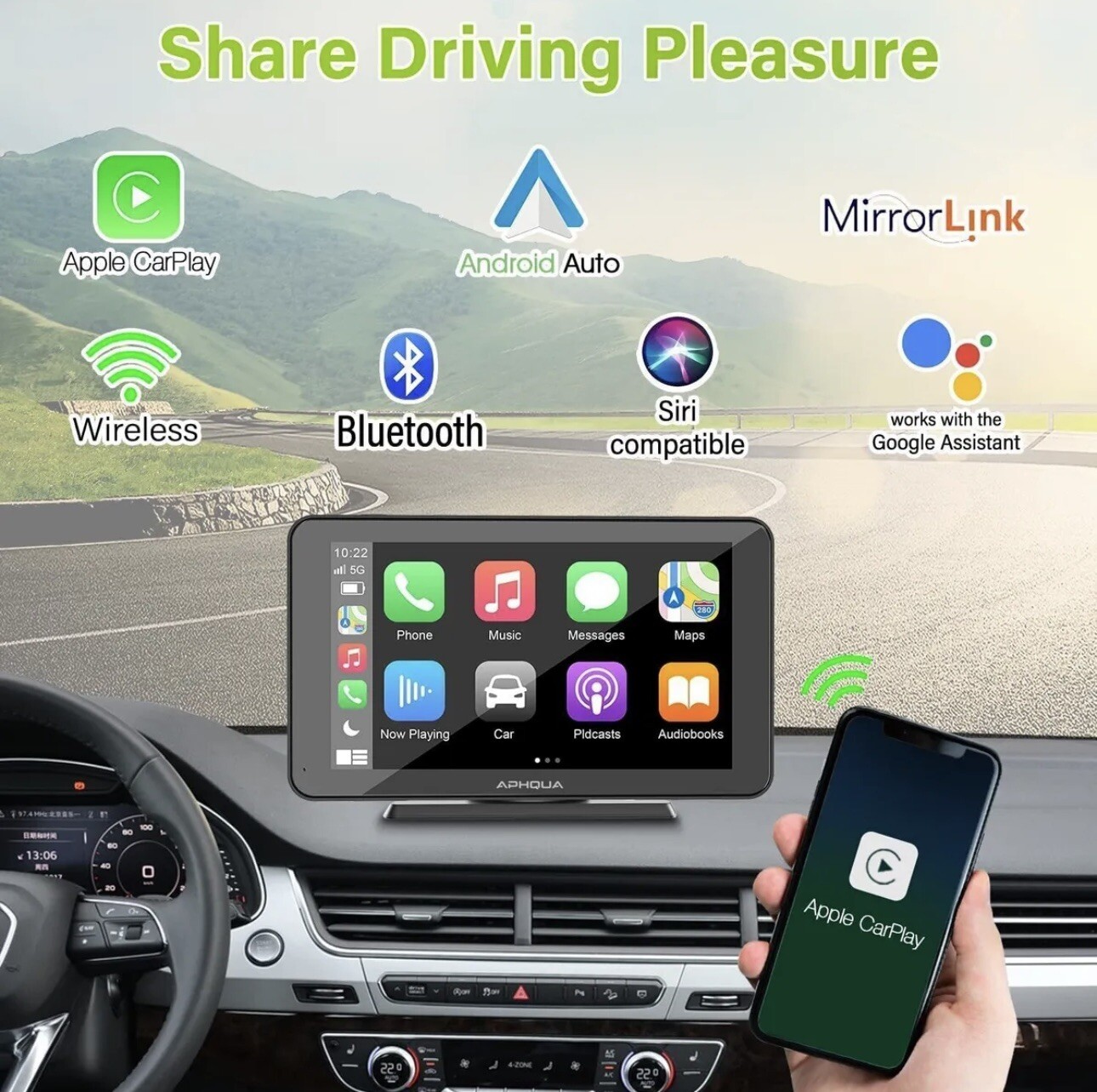 ALHQUA 7” Full HD Display IPS Touch Screen BT/USB/TF Audio/Video/ Voice Controls