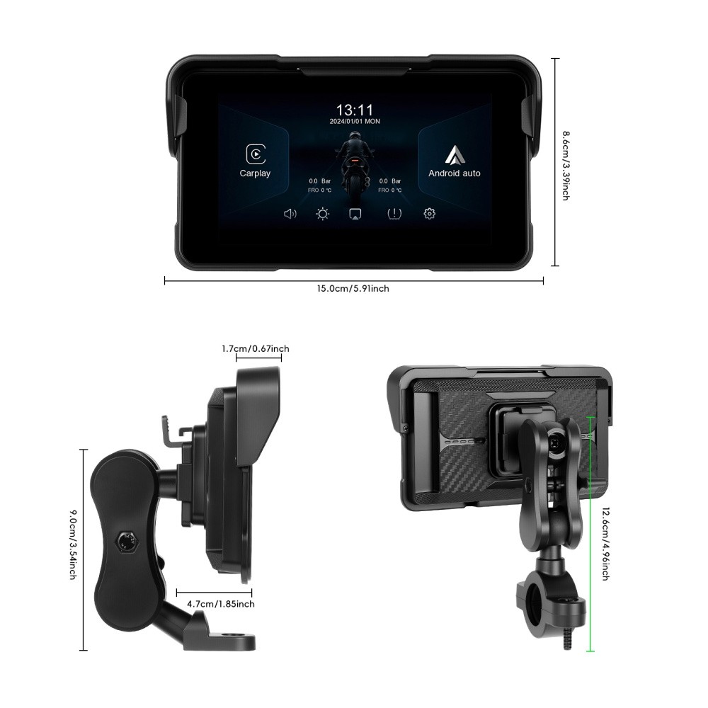 5″ Motorcycle Wireless Portable Carplay Supports Android Auto IP68 Waterproof