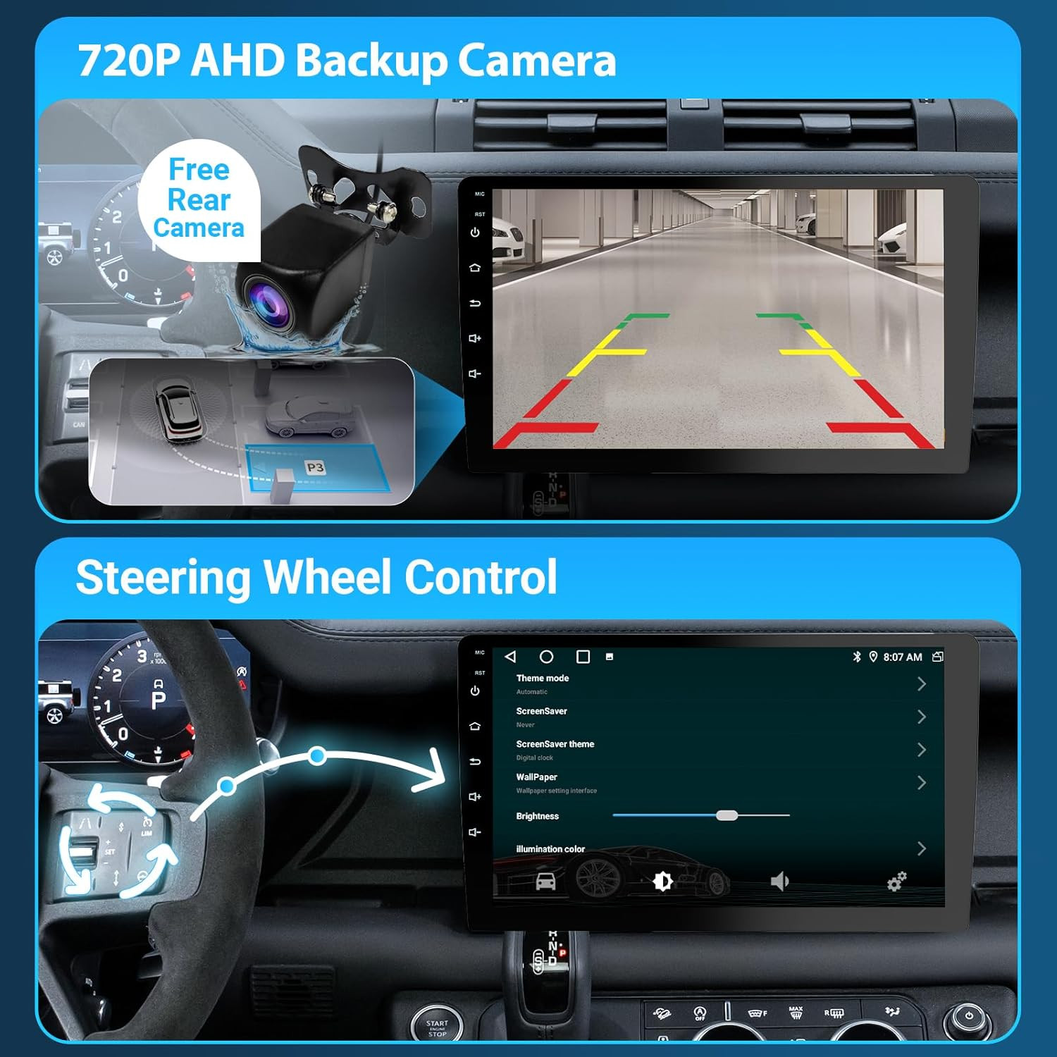 9″ Double Din Car Stereo – 2+64GB Wireless Apple Carplay & Android Auto, HD Touc
