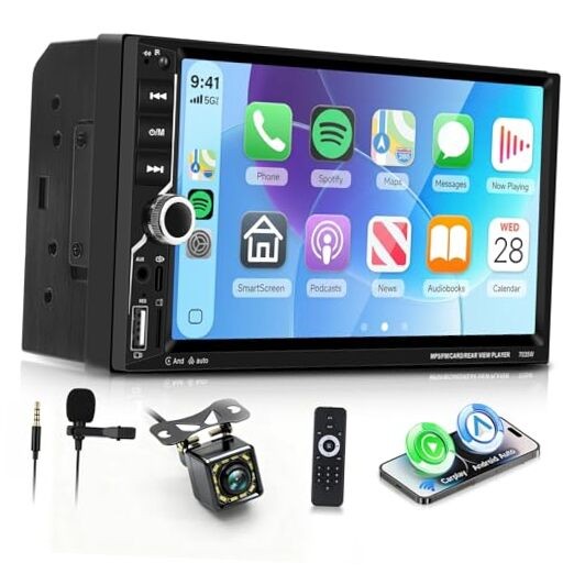 7” Double Din Car Stereo with Wireless CarPlay Android Auto,5.1Bluetooth Car