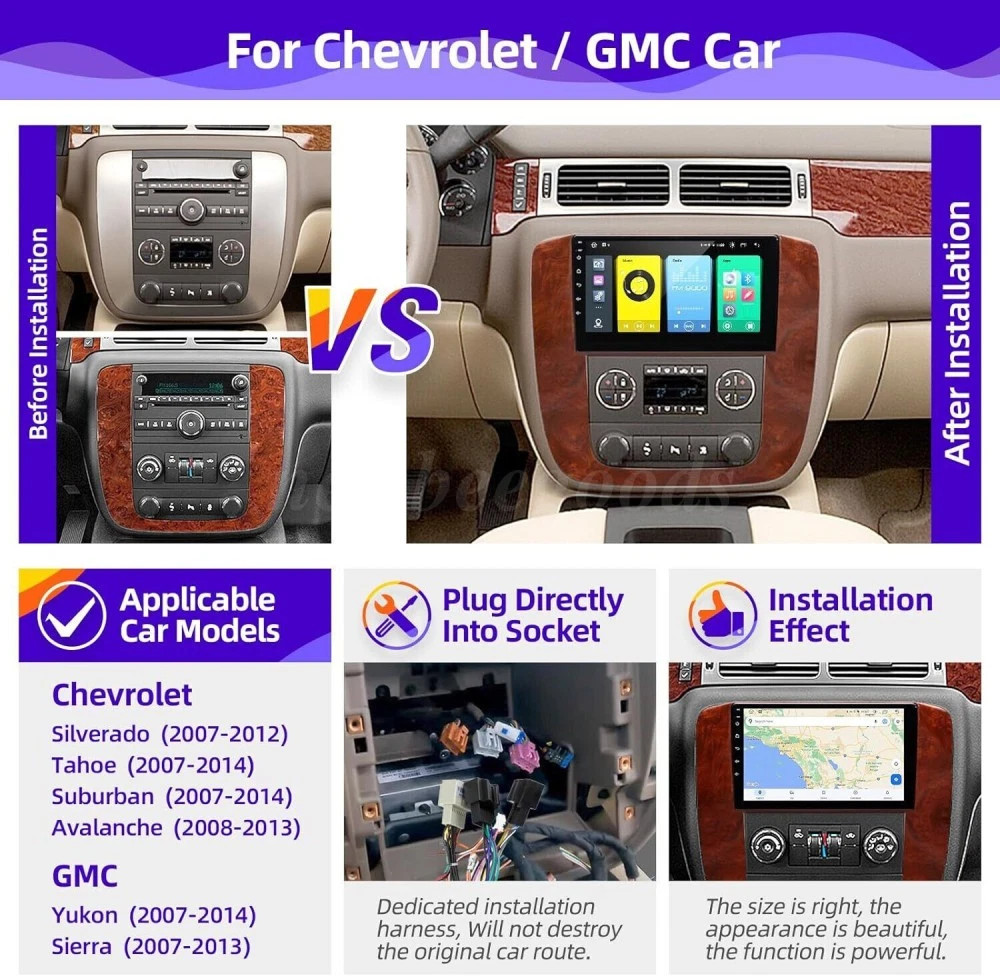 Carplay For GMC Chevy Tahoe Sierra Yukon 2007-2013 Android 13 Car Stereo Radio