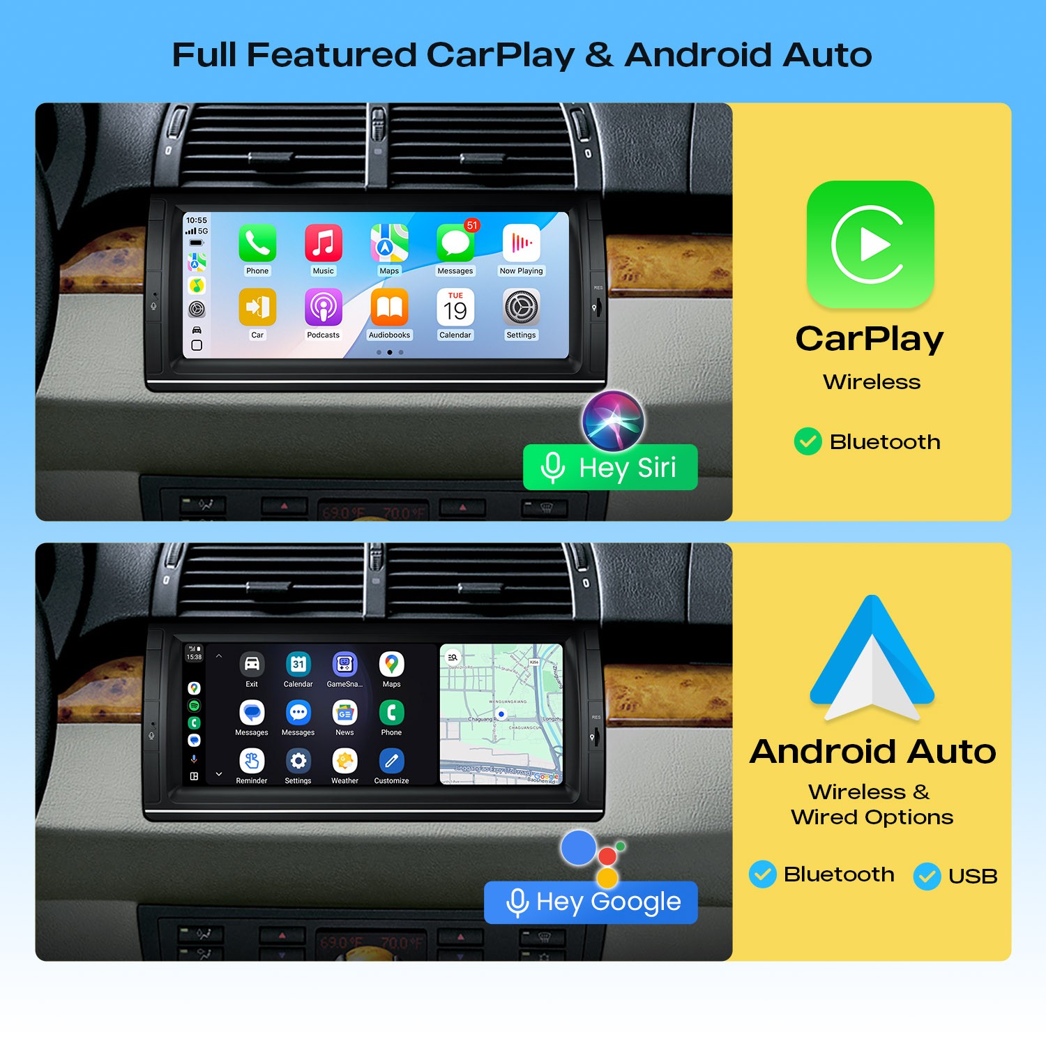 For BMW X5 E53 10.25″ QLED Touch Screen Android 14 Car Stereo GPS Dual Bluetooth
