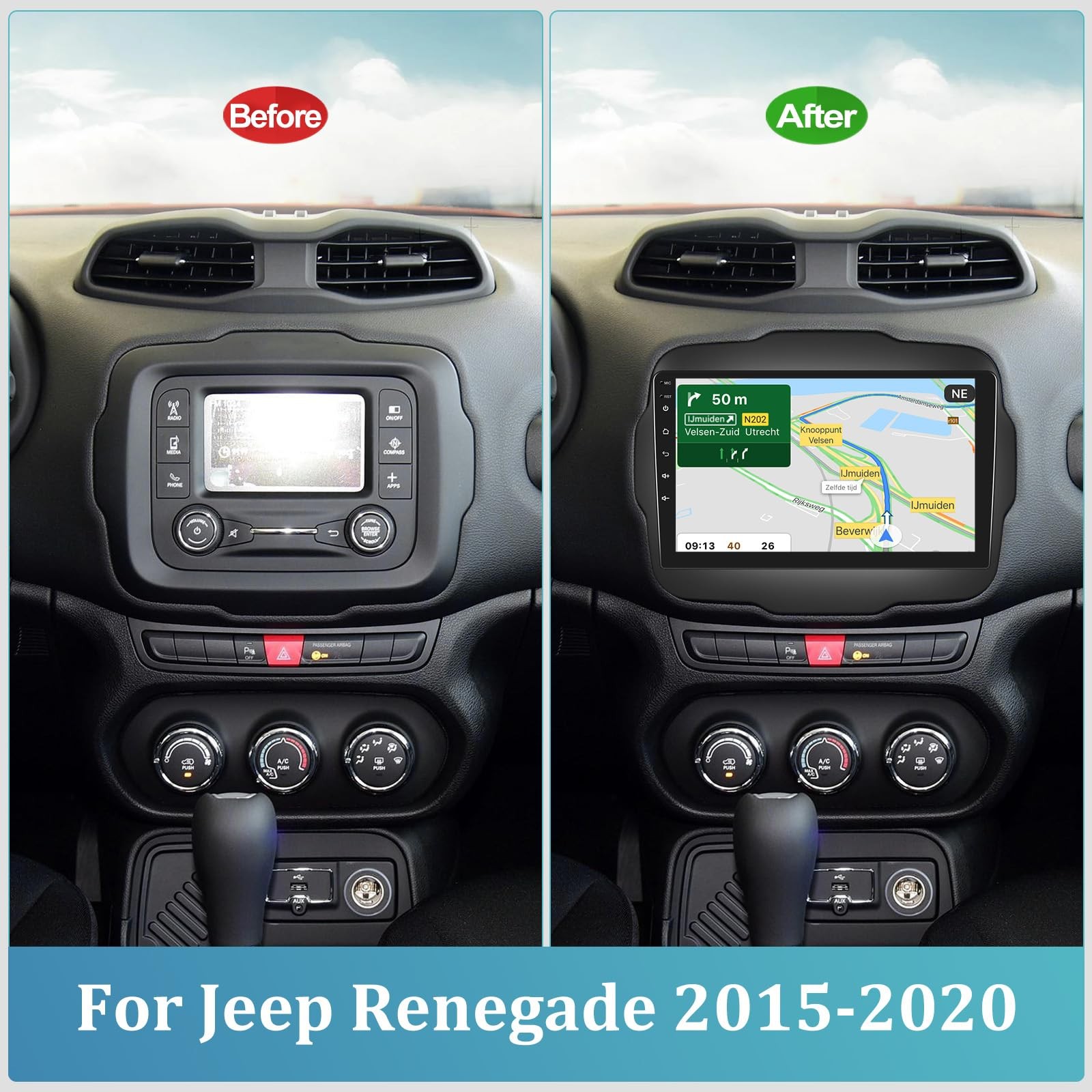 4+64G Android Auto Stereo Radio GPS Carplay NAVI RDS For Jeep Renegade 2015-2020