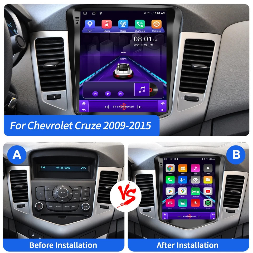 Car Radio Stereo For Chevy Cruze 2011-2015 Android 15 Apple Carplay GPS Navi