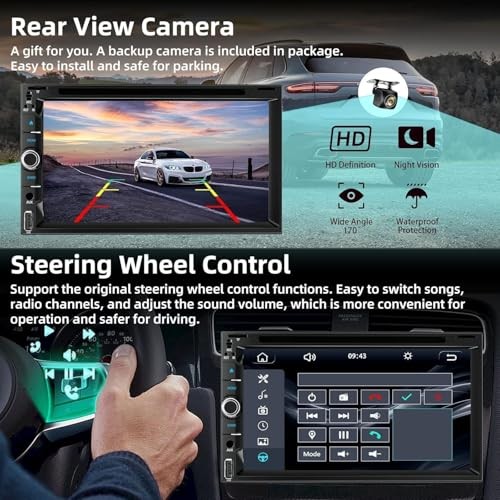 Double Din Car Stereo with CD/DVD Player, 7-Inch Touch Screen, Bluetooth 5.2