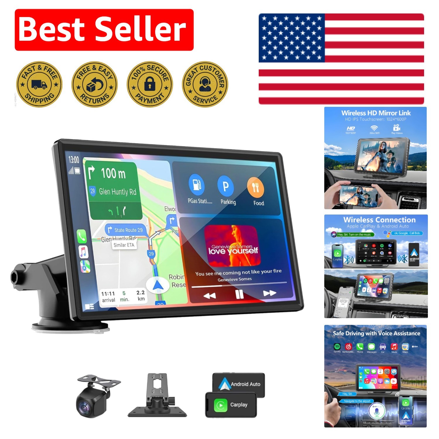 Universal 7-Inch Wireless Carplay Display for Cars & Trucks – Easy Installation