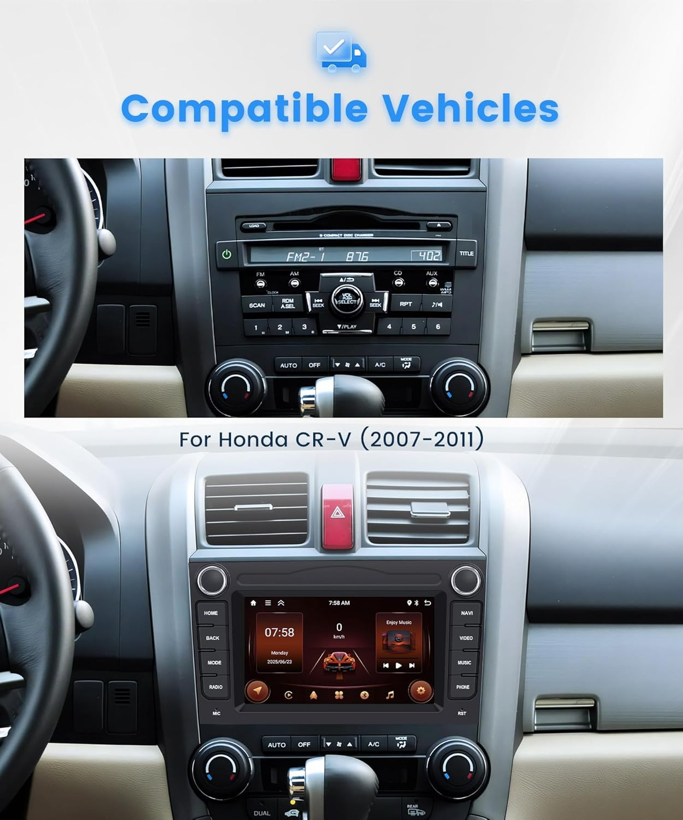 Android 13 Car Stereo for Honda CRV 2007 to 2011 7 Inch Touchscreen Radio 2GB
