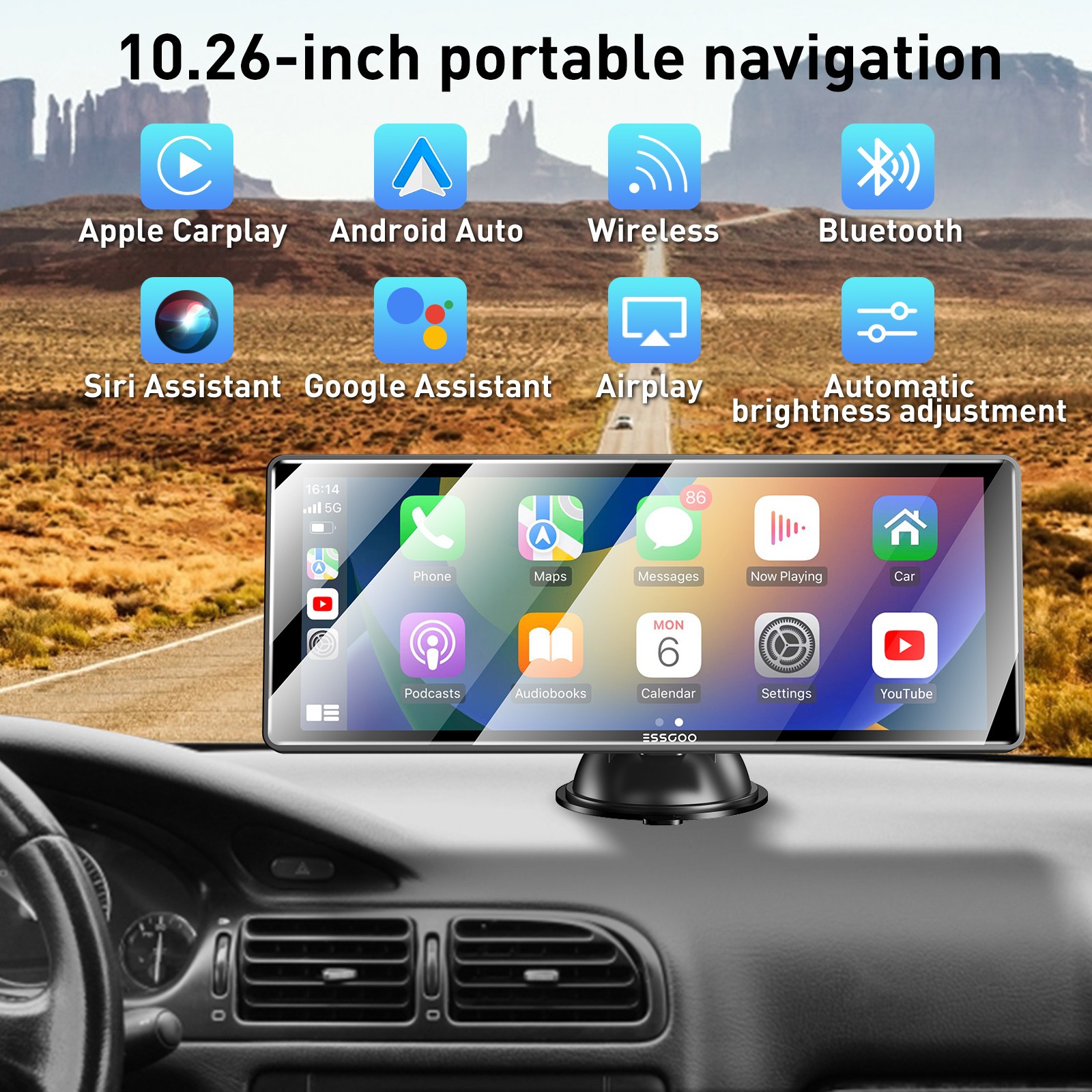 10.26″ Portable Car Stereo Radio Wireless Apple Carplay/Android Auto USB Camera