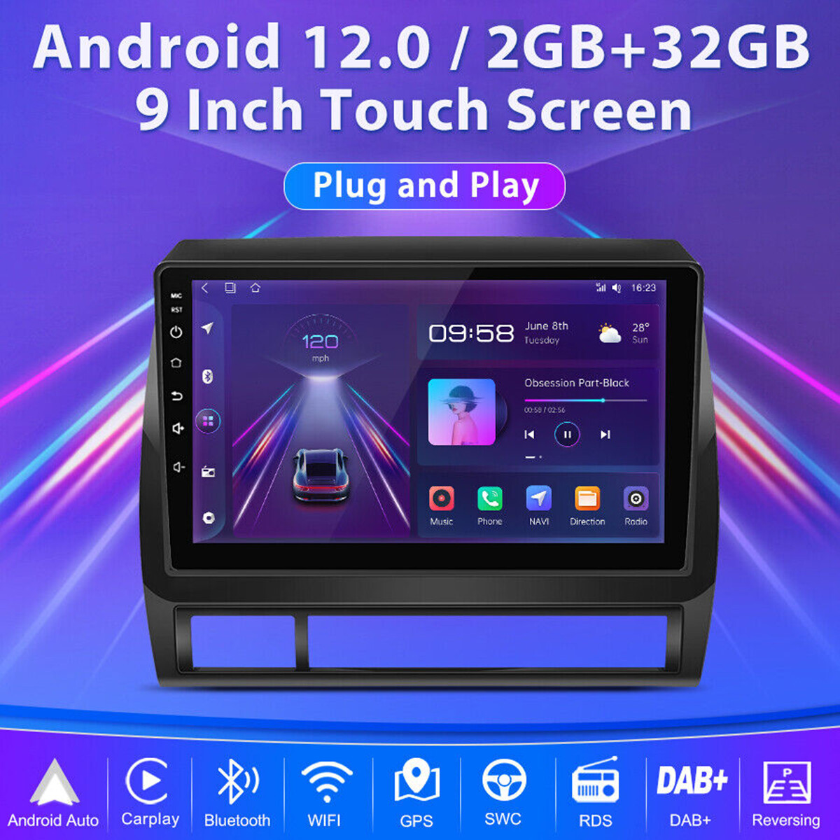 For Toyota Tacoma 2005-2013 Carplay Car Stereo Radio GPS Navi RDS MirrorLink SWC