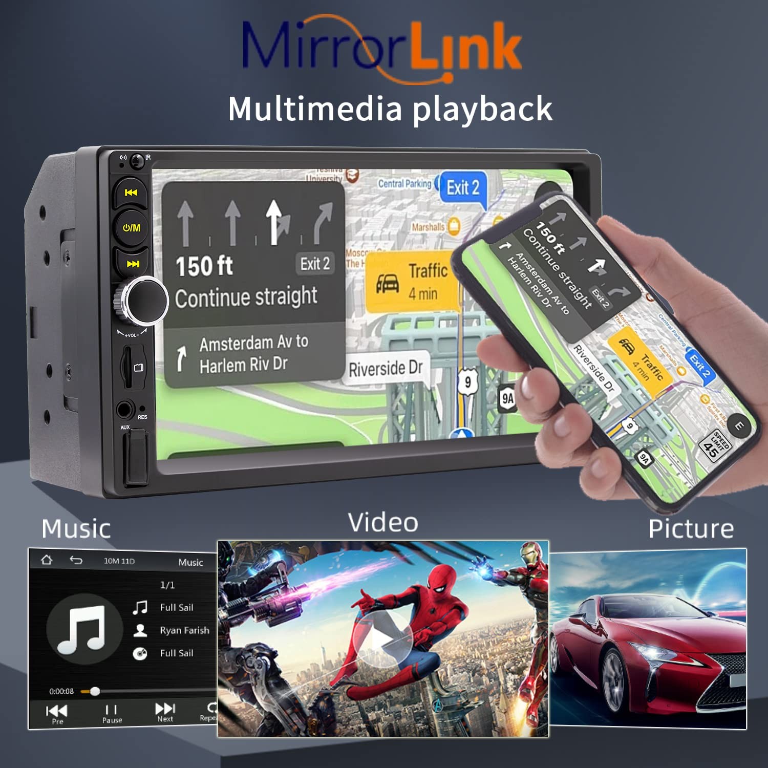 Nideocion 7 Double Din Car Stereo Build-In Apple Carplaybluetooth 5.1 Hand-Free