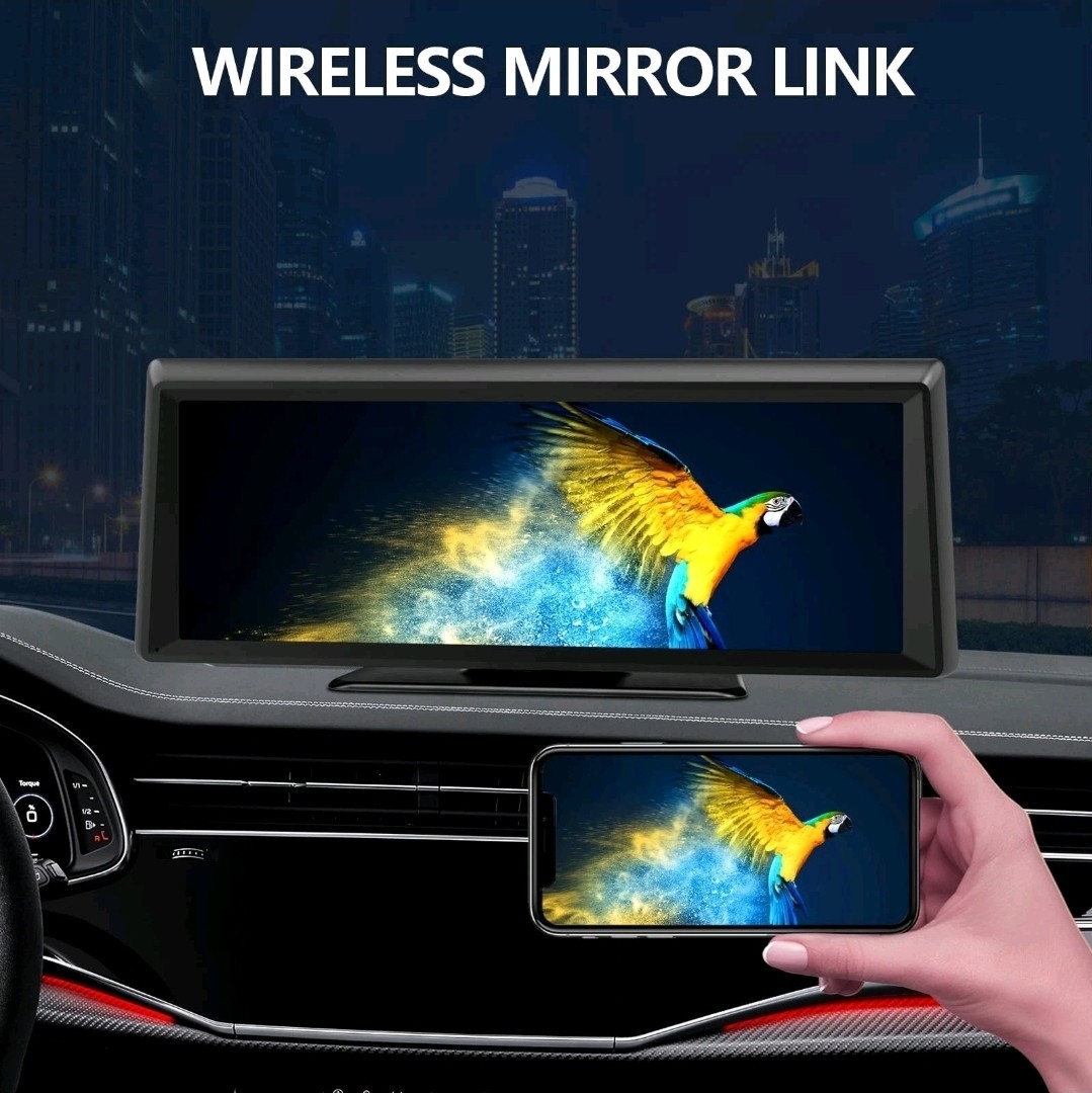 Wireless CarPlay Screen with 2K Dash Cam, 8.1″ Portable Touchscreen Car Stereo