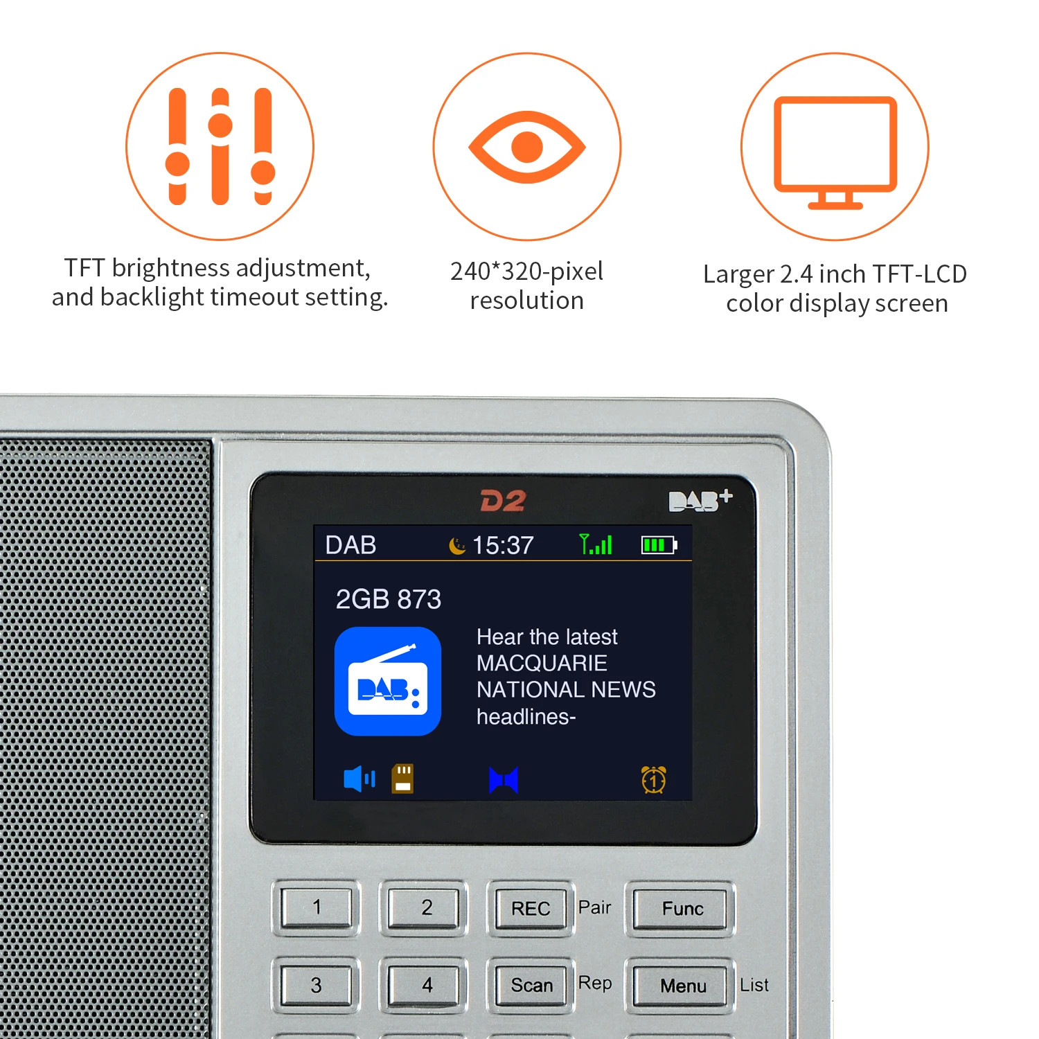 GTmedia D2 DAB+/FM Radio – 2.4 TFT Display, Bluetooth, TF Card, Recording, Mult