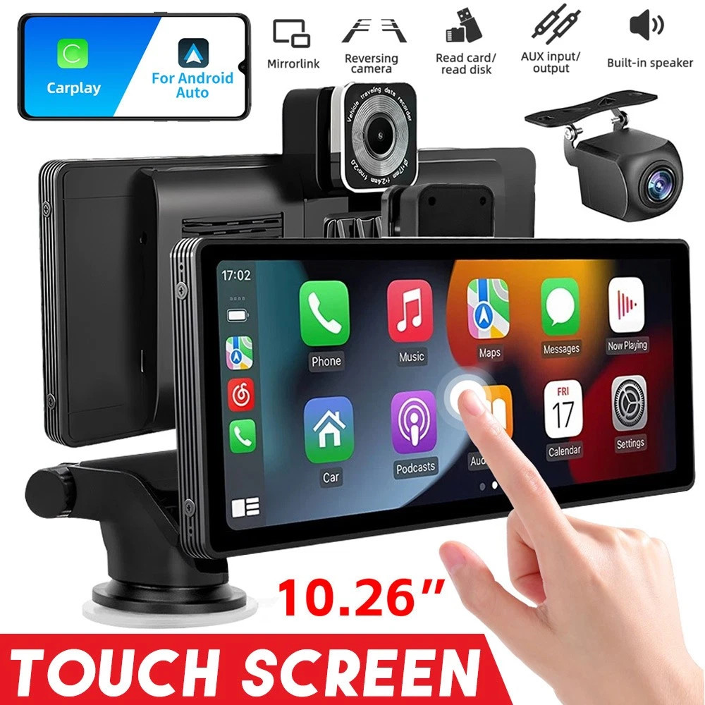 10.26″ 4K Car Portable Wireless Apple CarPlay Android Auto Touch Screen FM Radio