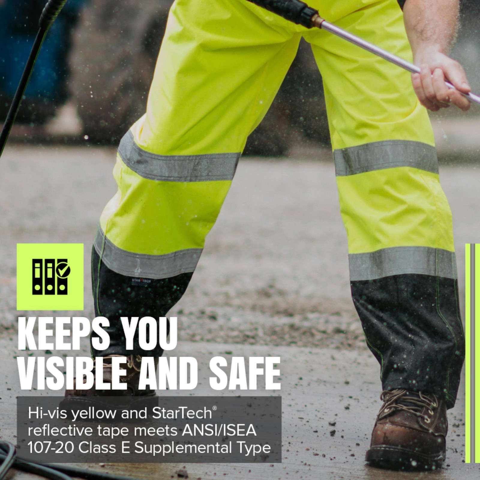Pioneer Ripstop High Visibility Bib Pant – Safety Rain Gear – Hi Vis, Waterproof
