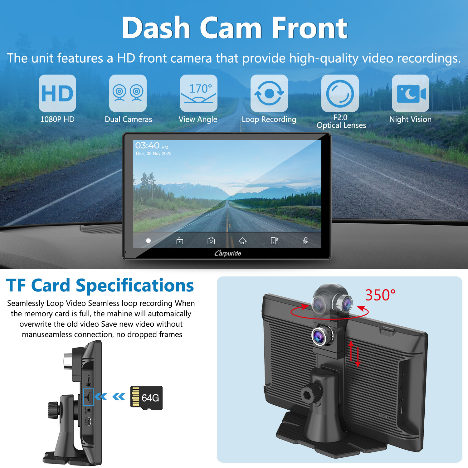 Carpuride 9″ Car Bluetooth Wireless Apple CarPlay Android Auto TouchScreen Radio