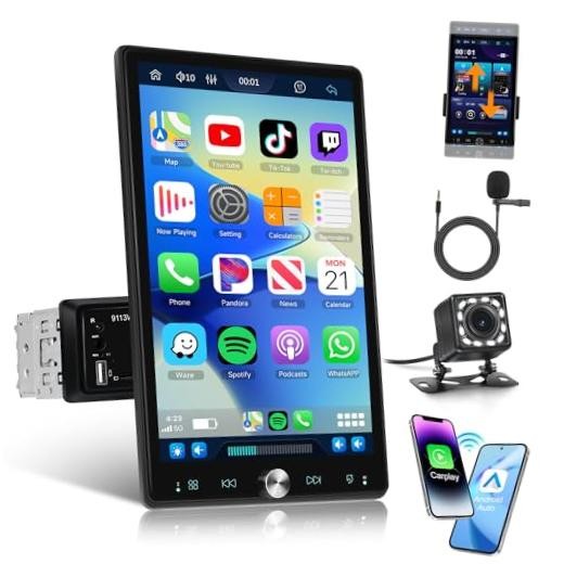 10.4 Inch Car Stereo Single Din Wireless Carplay Touch Screen, Vertical