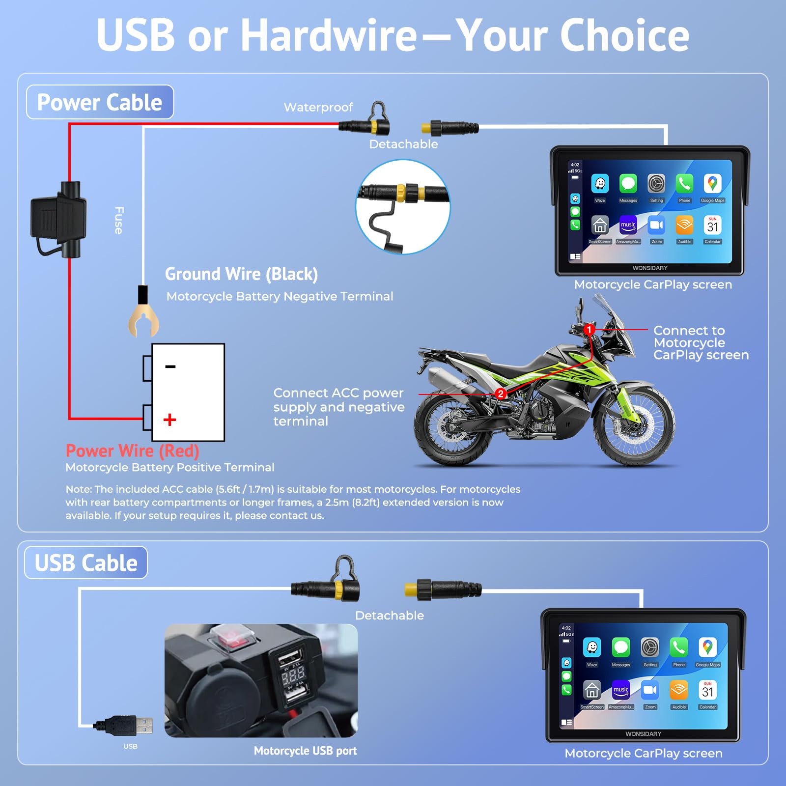 Wonsidary W722 for Motorcycle CarPlay & Android Auto,7″ Waterproof Smart