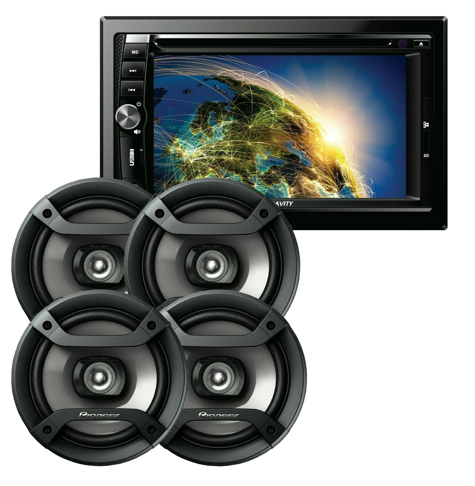 Gravity VGR-D900BT 2-DIN DVD Car Receiver + 4x Pioneer TS-F1634R 6.5″ Speakers