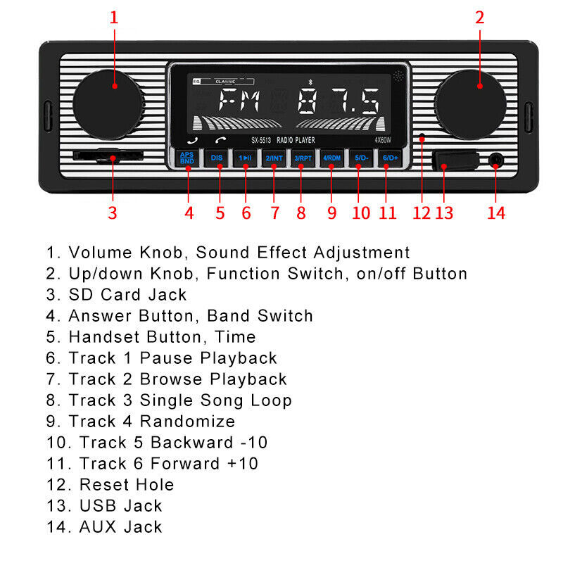 Car Radio Bluetooth Single DIN Car Stereo Audio MP3 Player Handsfree/FM/USB/AUX