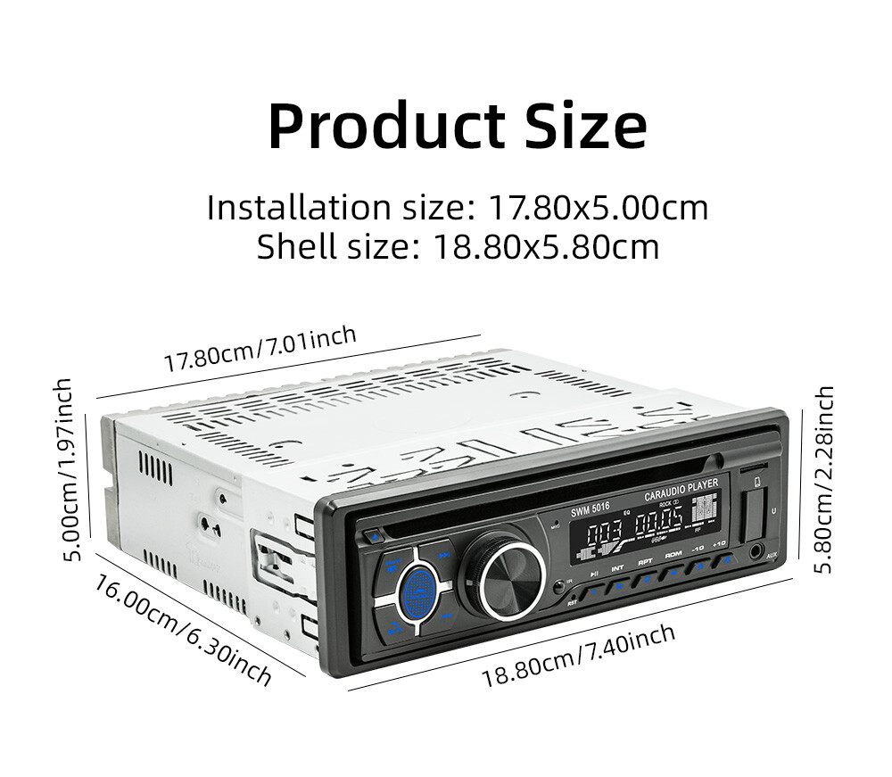 Single 1 Din Car Stereo Radio CD DVD Player Bluetooth FM/RDS/AM Radio MP3 Unit