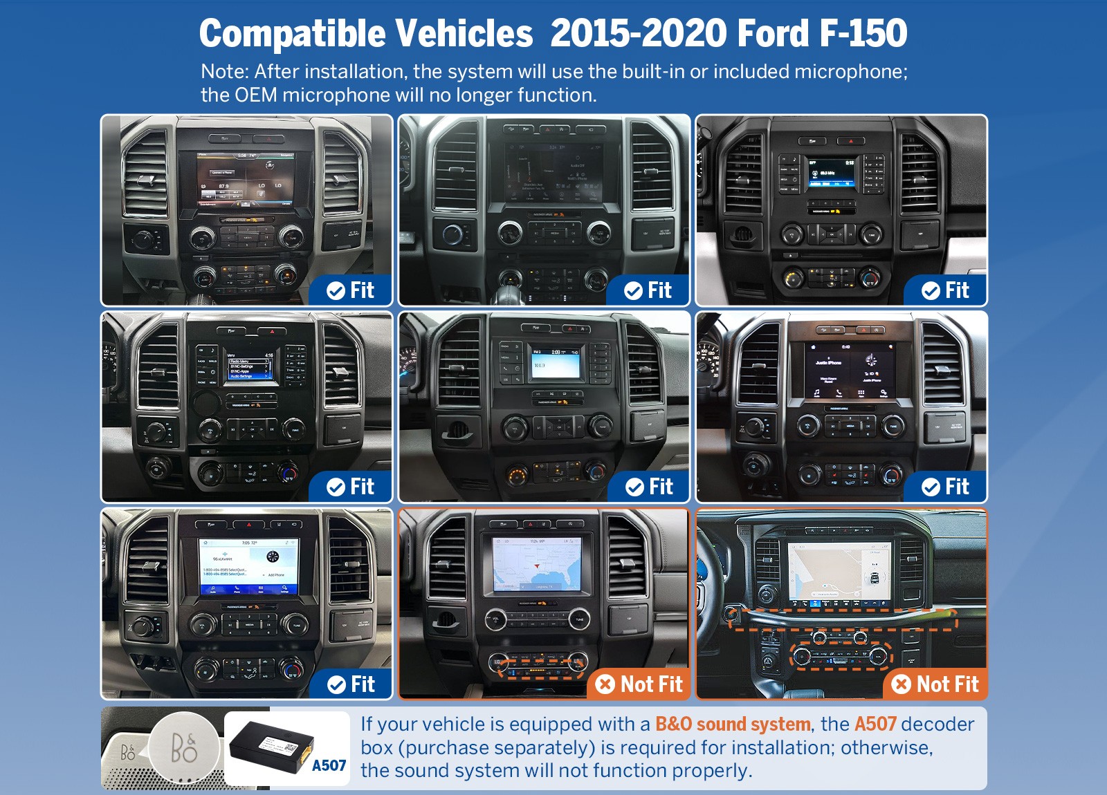 For 2015 Ford F150 Android 13 12.1″ Head Unit Wireless CarPlay Backup Camera SWC