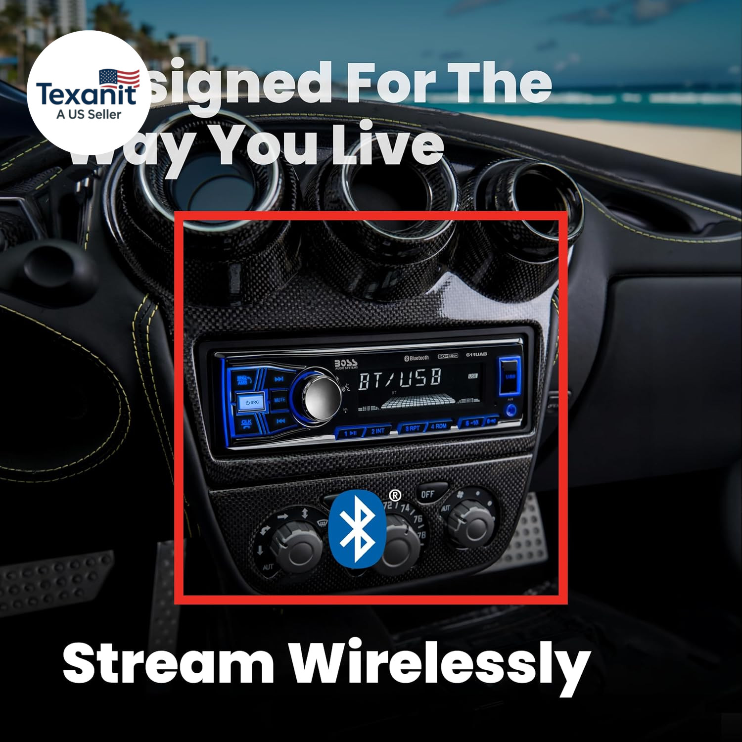611UAB Car Stereo – Single Din, Bluetooth, No CD DVD Player, AM/FM Radio Receive