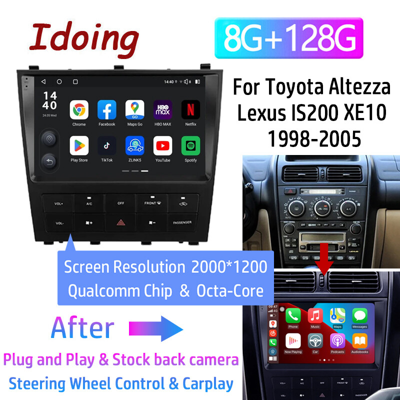 Apple Carplay Android Car GPS Radio Stereo 8+128GB For Lexus IS200 1999-2005