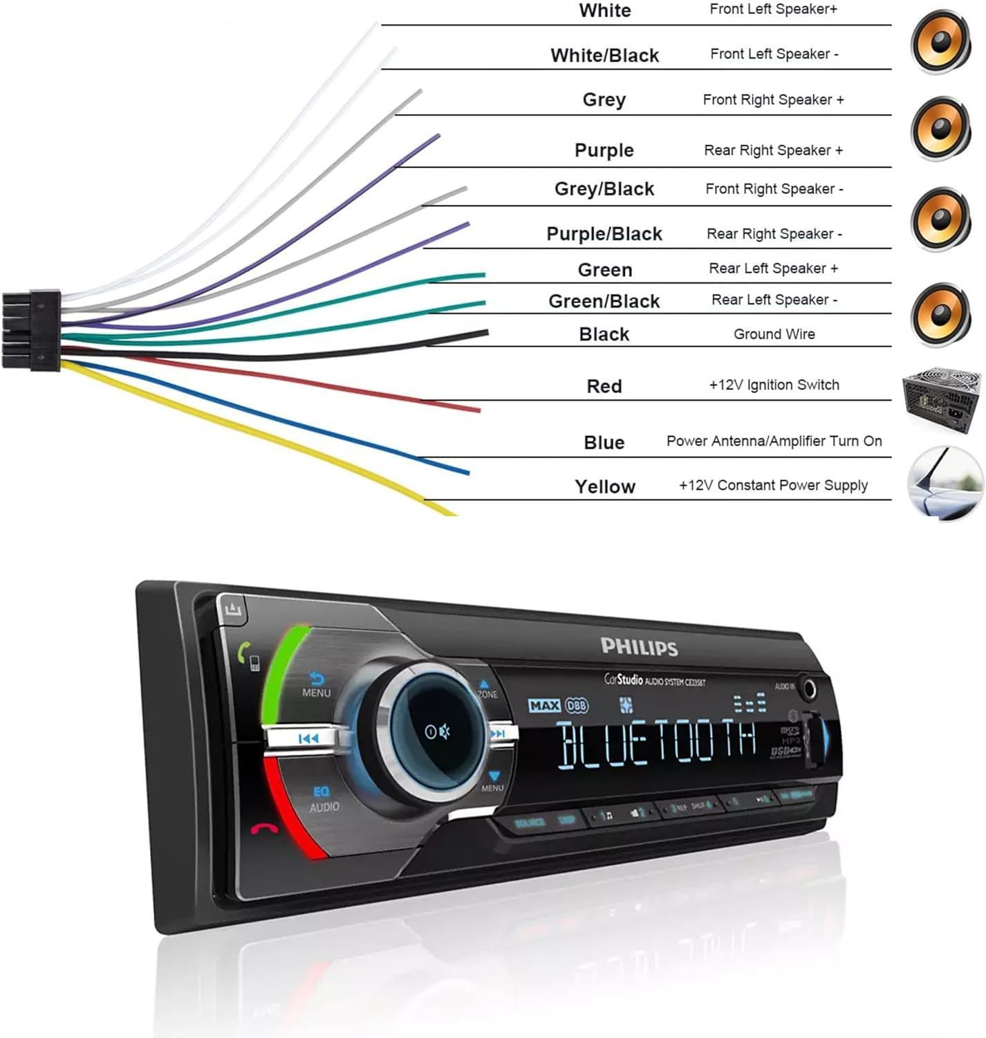 Philips Car Audio Receiver Bluetooth Wireless Music & Hands-Free Calling USB MP3