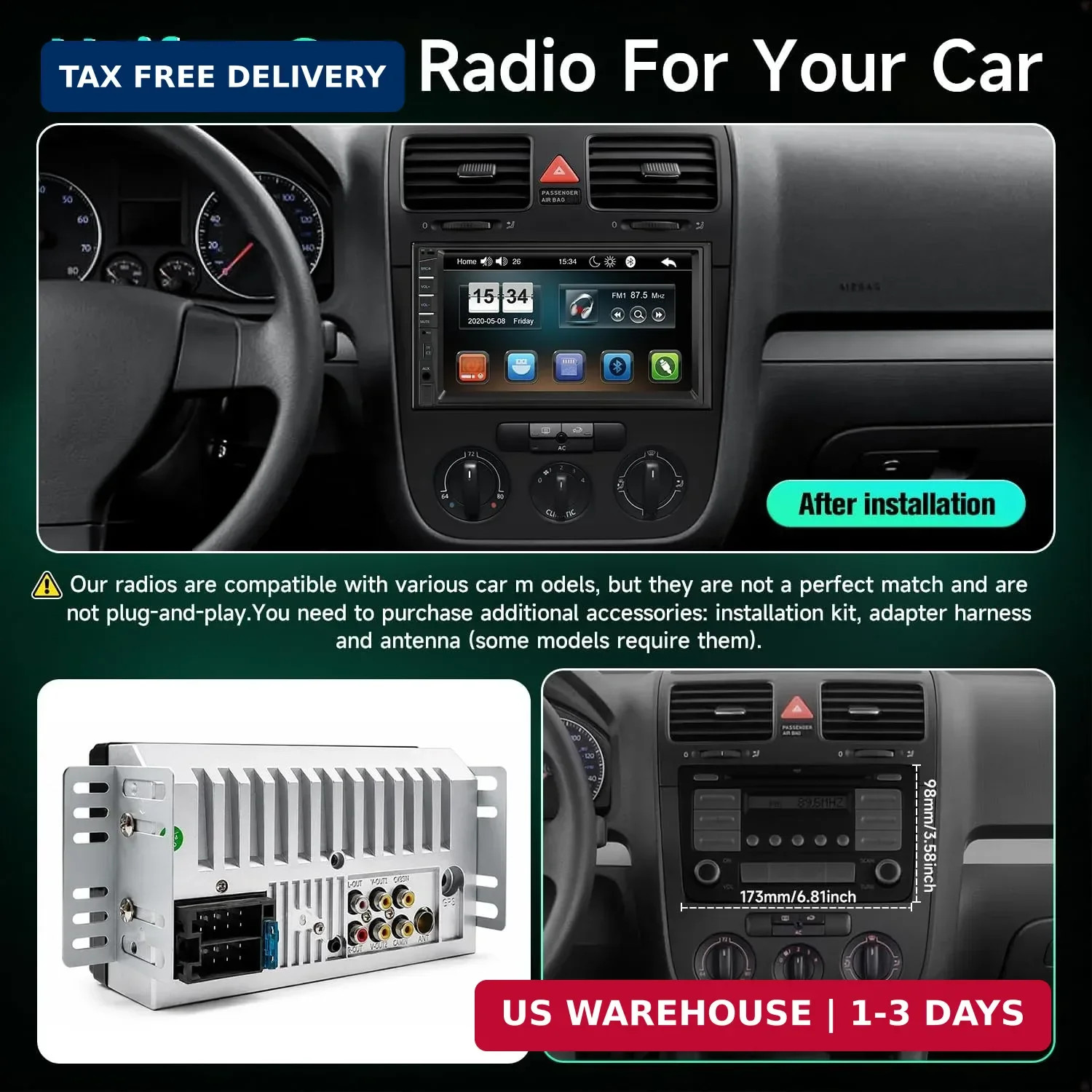 Naifay Car Stereo Double Din Radio with Bluetooth, Car Radio Touchscreen 7 Inch