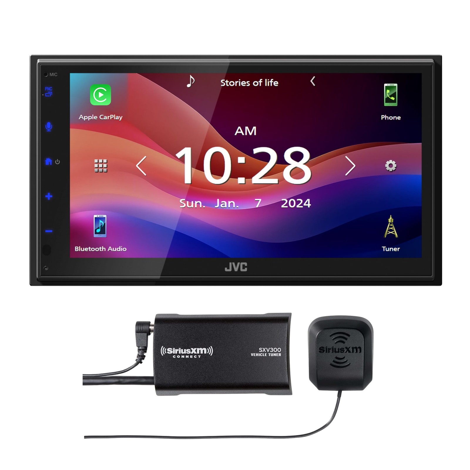 JVC KW-M595BT Car Stereo + SiriusXM SXV300 Tuner Bundle – 2 Pcs