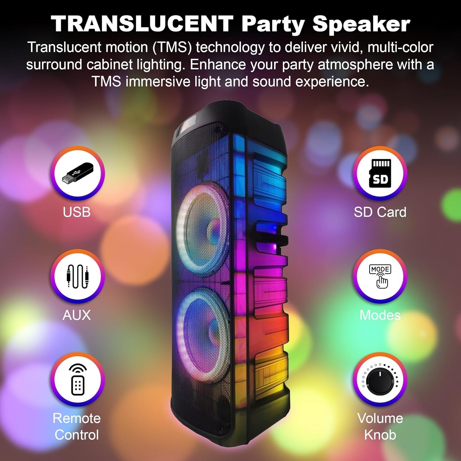 EMB Pro Rechargeable Party Speaker, 6000W, Dual 12″, Bluetooth, MIC, Translucent