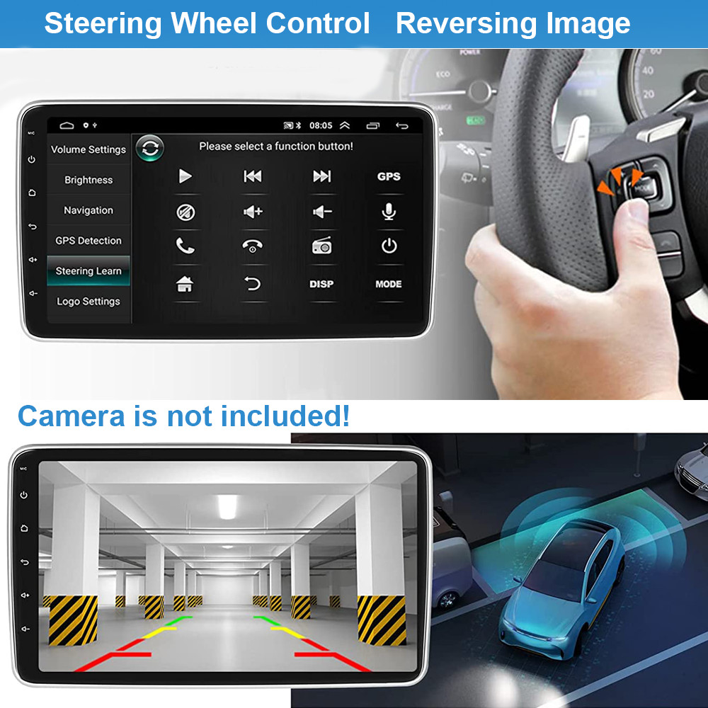 Double 2DIN Rotatable 10.1” Android 13 Touch Screen Car Stereo Radio GPS Wifi