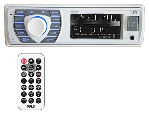 Pyle in-Dash Marine Bluetooth Radio, Cover, 2x 5.25″ 100W Marine White Speakers