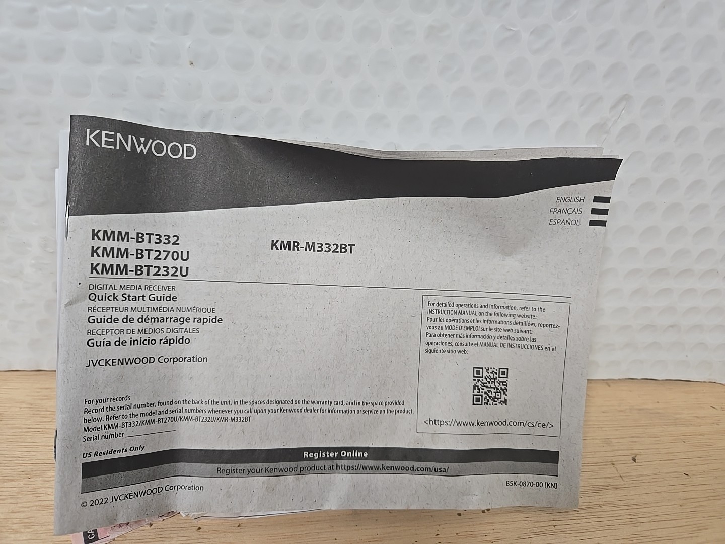 Kenwood KMM-BT270U Bluetooth 200w Media Player Android iPhone AM FM USB Aux 1din
