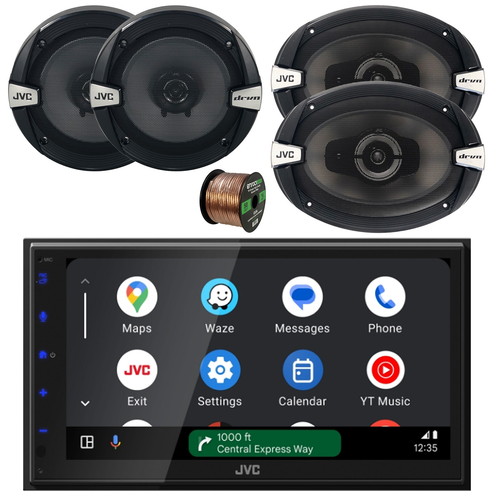 JVC KW-M690BW 6.8″ Touchscreen WiFi Radio, 2x 6.5″+ 2x 6×9″ Speakers w/Wire