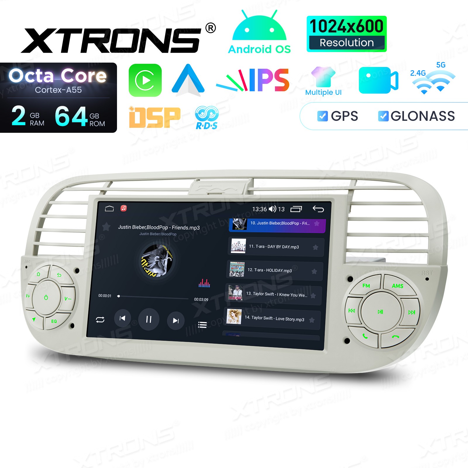 4G LTE Octa-Core CarPlay Android 13 Car GPS Stereo Radio WiFi 2+32G For Fiat 500