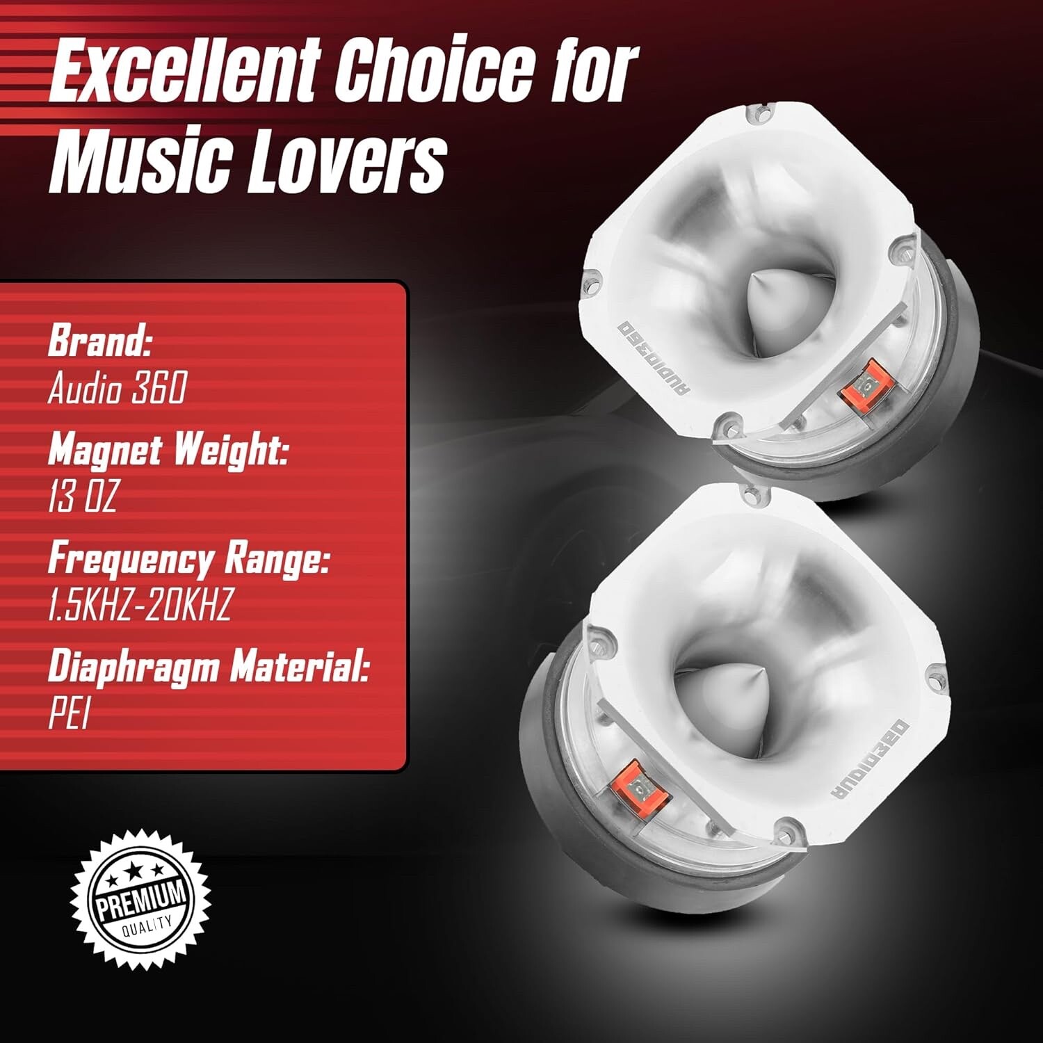 2x Audio360 3.93-Inch Super Tweeter Speaker 4-Ohm 2200W Max 106dB PEI Diaphragm