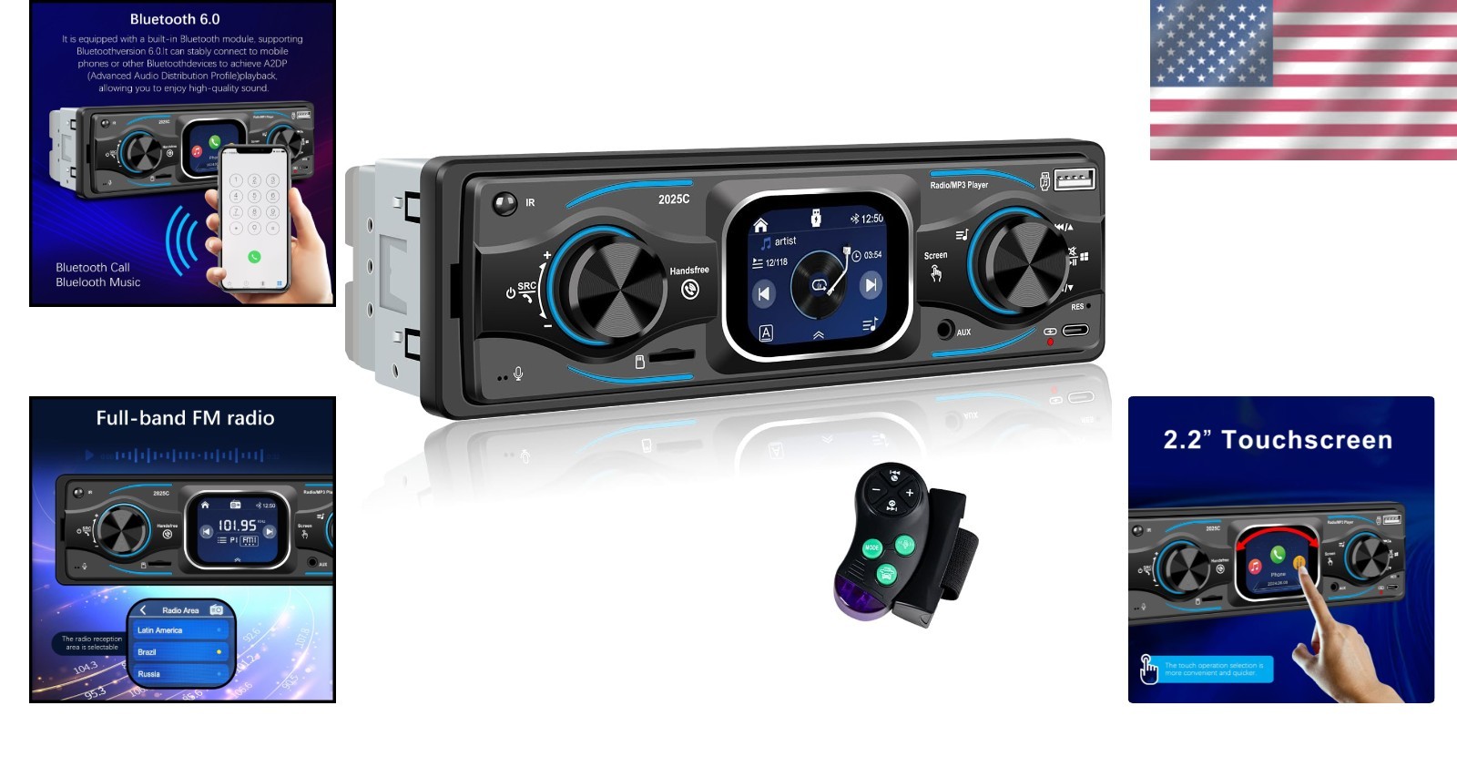 Multi-Feature Single Din Stereo with Touchscreen, Bluetooth & 60W Audio Output
